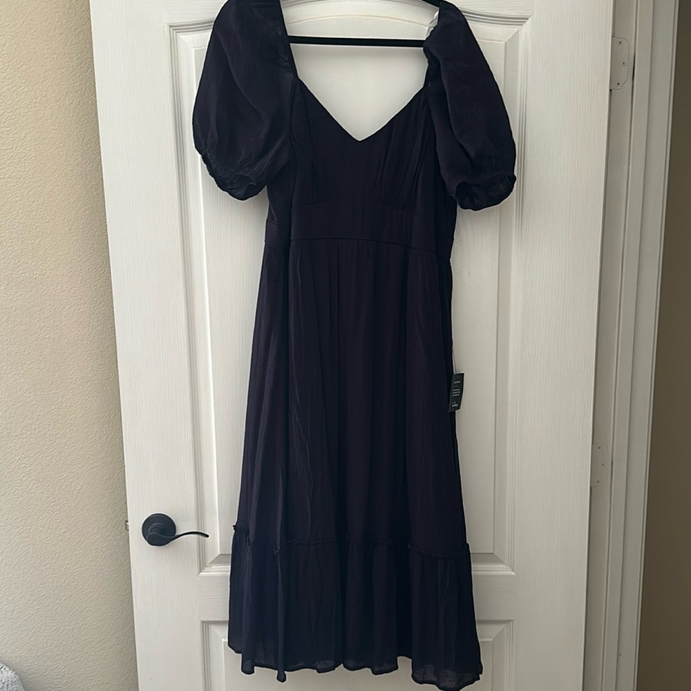 Lulu's Elegant Blue Puff Sleeve Dress